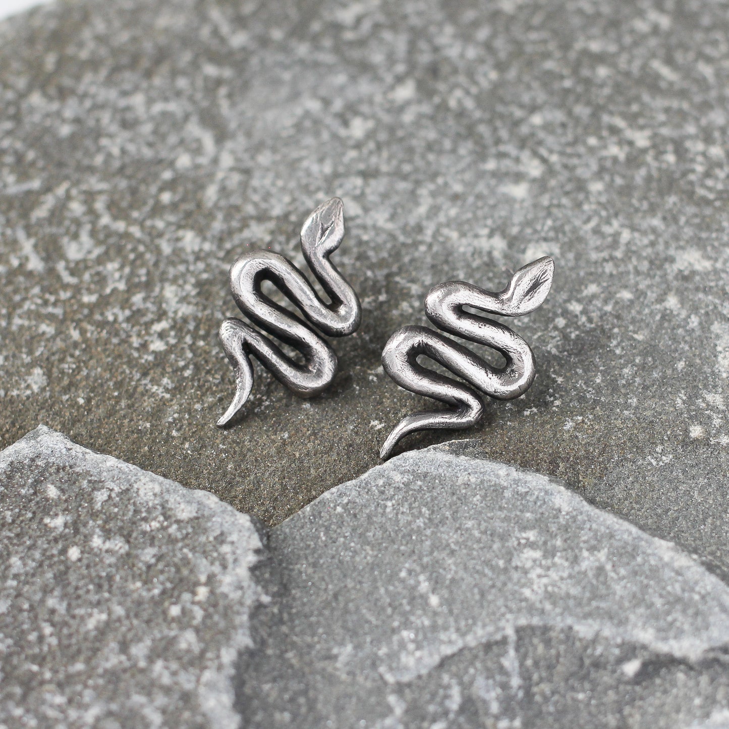 Snake Stud Earrings in Silver
